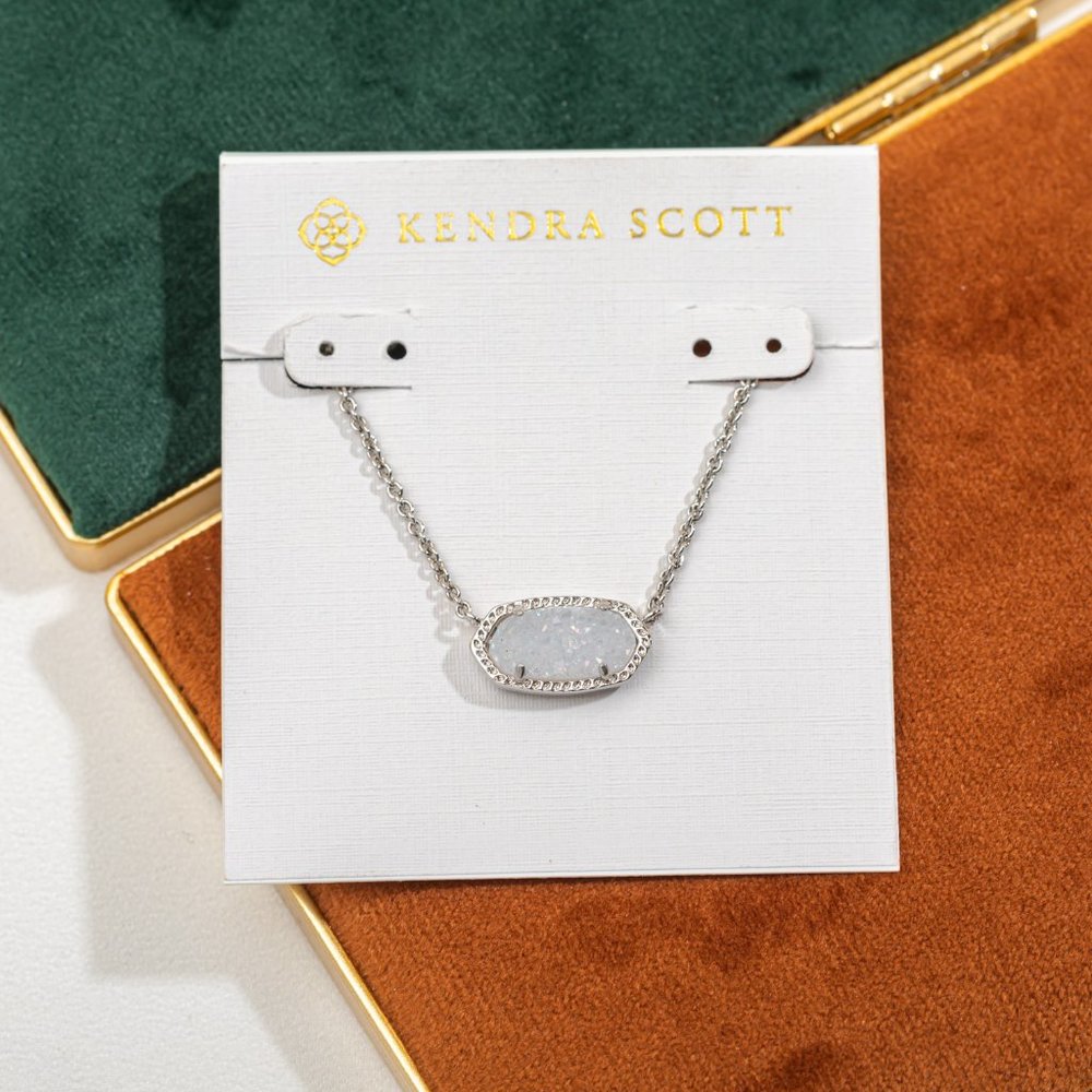 Elisa Iridescent Drusy Silver Pendant Necklace